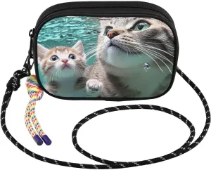 Small Crossbody Bags Cute Cat Swim Underwater for Women Cell Phone Purses Shoulder Bag Handbag with Adjustable Strap