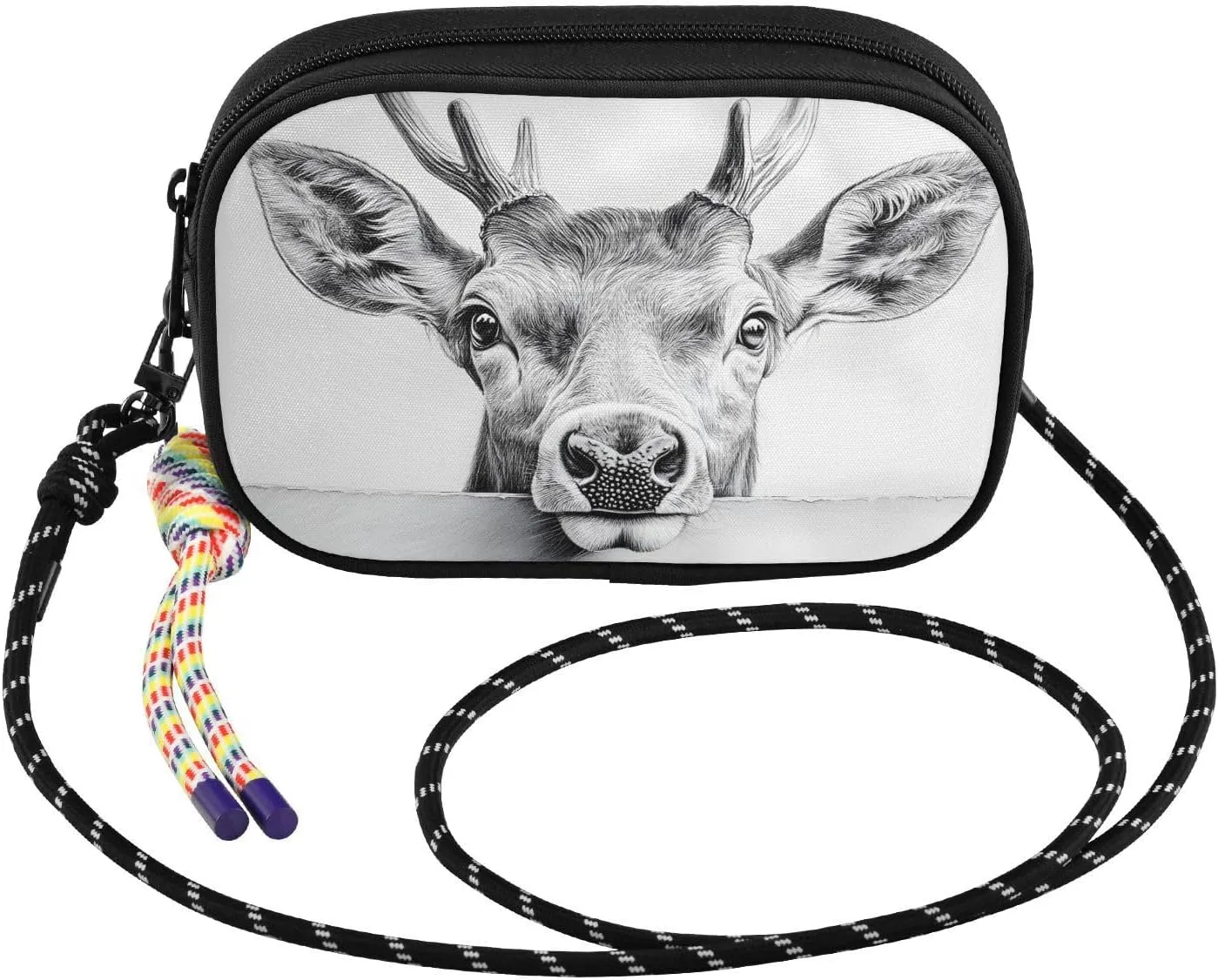 Small Crossbody Bags Cute Elk Black White for Women Cell Phone Purses Shoulder Bag Handbag with Adjustable Strap