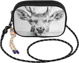 Small Crossbody Bags Cute Elk Black White for Women Cell Phone Purses Shoulder Bag Handbag with Adjustable Strap