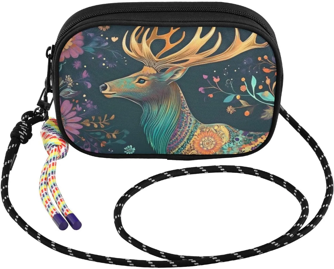 Small Crossbody Bags Portrait Elk Flower for Women Cell Phone Purses Shoulder Bag Handbag with Adjustable Strap
