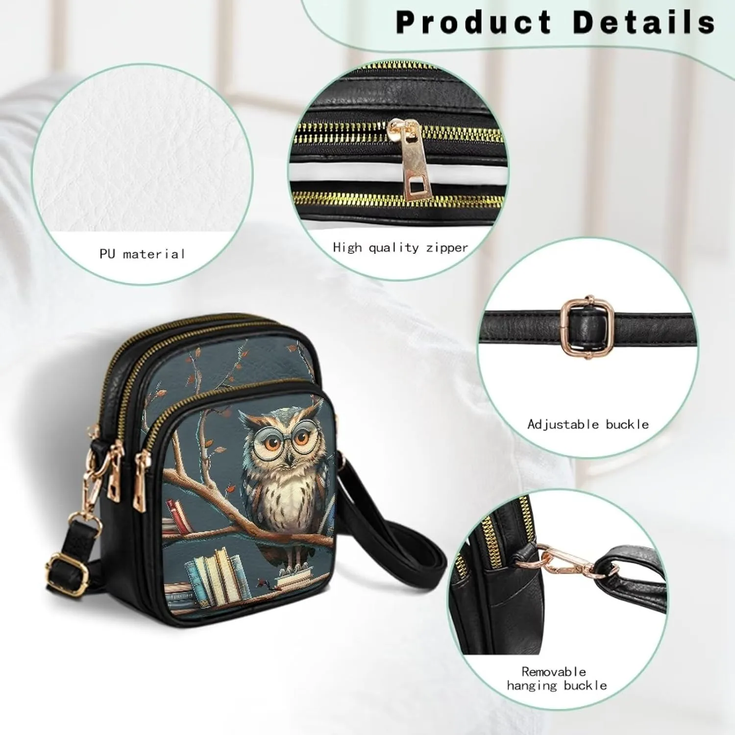 Small Crossbody Phone Purse Leather Wallet, Cat Floral PU Leather Crossbody Purse Bird Flowers Travel Shoulder Bag