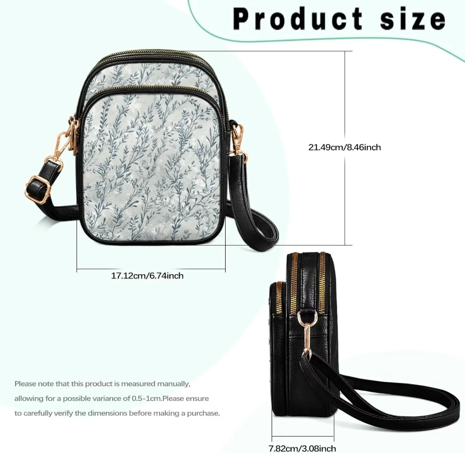 Small Crossbody Phone Purse Leather Wallet, Cat Floral PU Leather Crossbody Purse Bird Flowers Travel Shoulder Bag