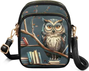 Small Crossbody Phone Purse Leather Wallet, Cat Floral PU Leather Crossbody Purse Bird Flowers Travel Shoulder Bag