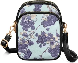 Small Crossbody Phone Purse Leather Wallet, Cat Floral PU Leather Crossbody Purse Bird Flowers Travel Shoulder Bag