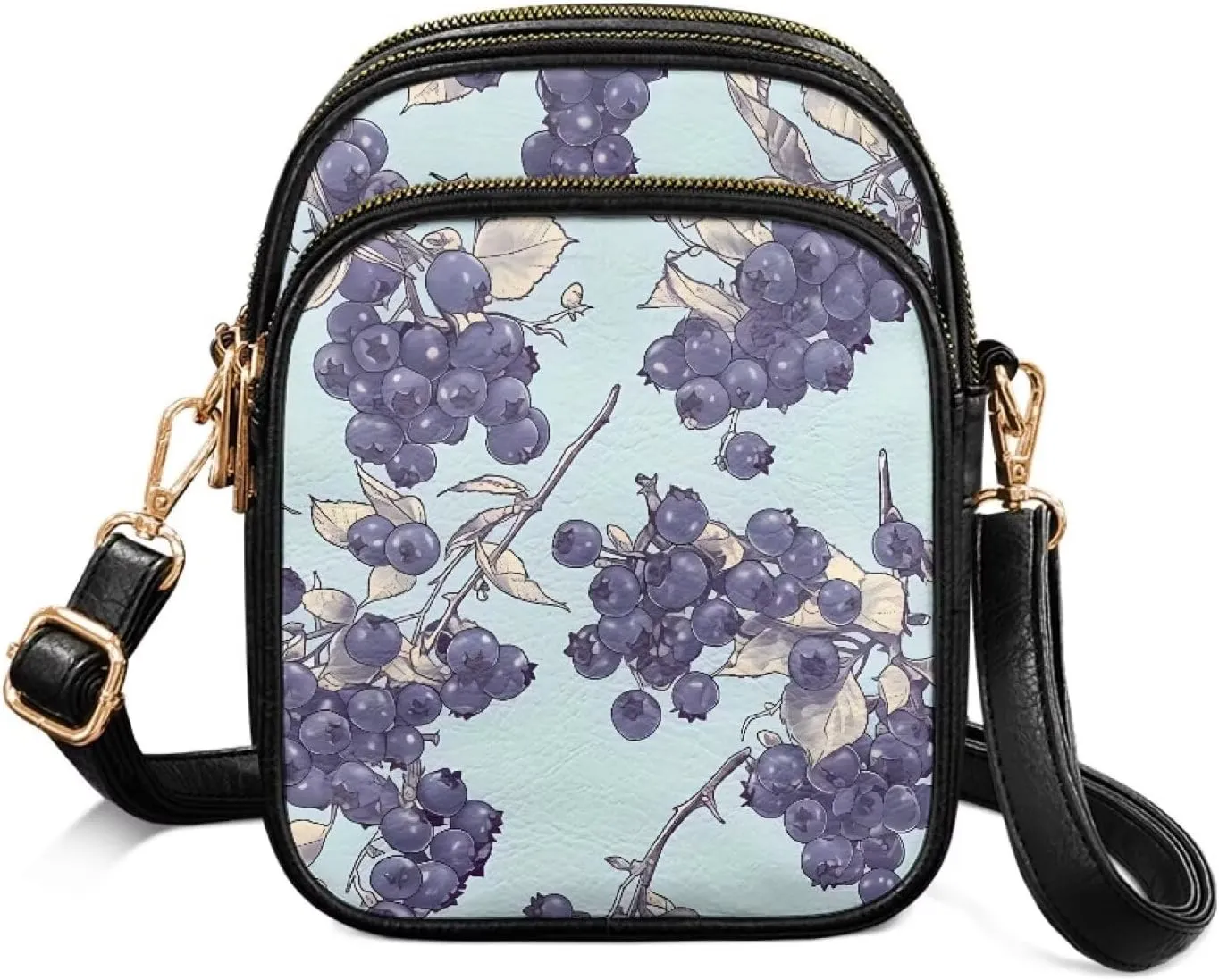Small Crossbody Phone Purse Leather Wallet, Cat Floral PU Leather Crossbody Purse Bird Flowers Travel Shoulder Bag