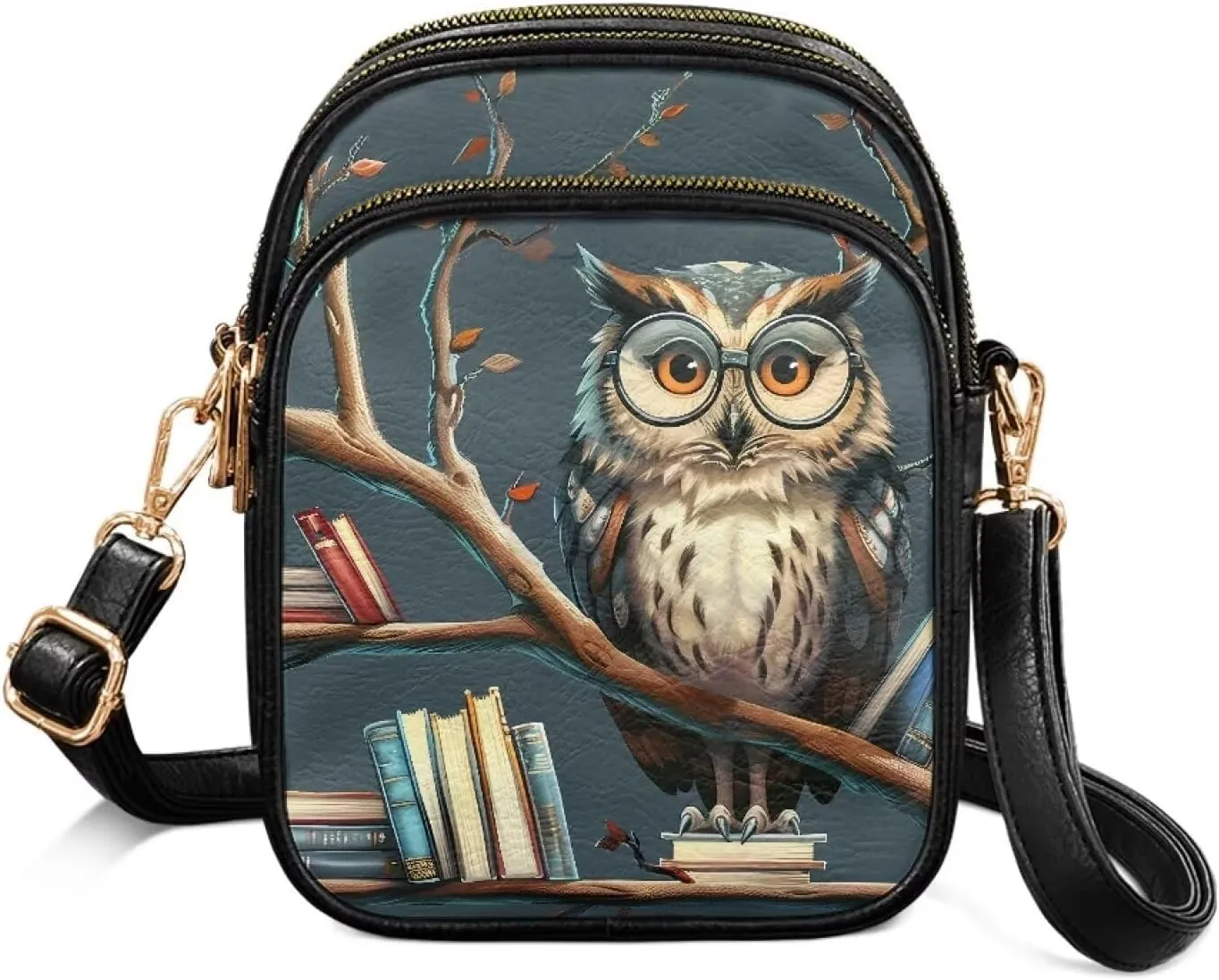 Small Crossbody Phone Purse Leather Wallet, Cat Floral PU Leather Crossbody Purse Bird Flowers Travel Shoulder Bag
