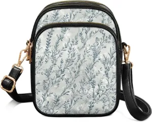 Small Crossbody Phone Purse Leather Wallet, Cat Floral PU Leather Crossbody Purse Bird Flowers Travel Shoulder Bag