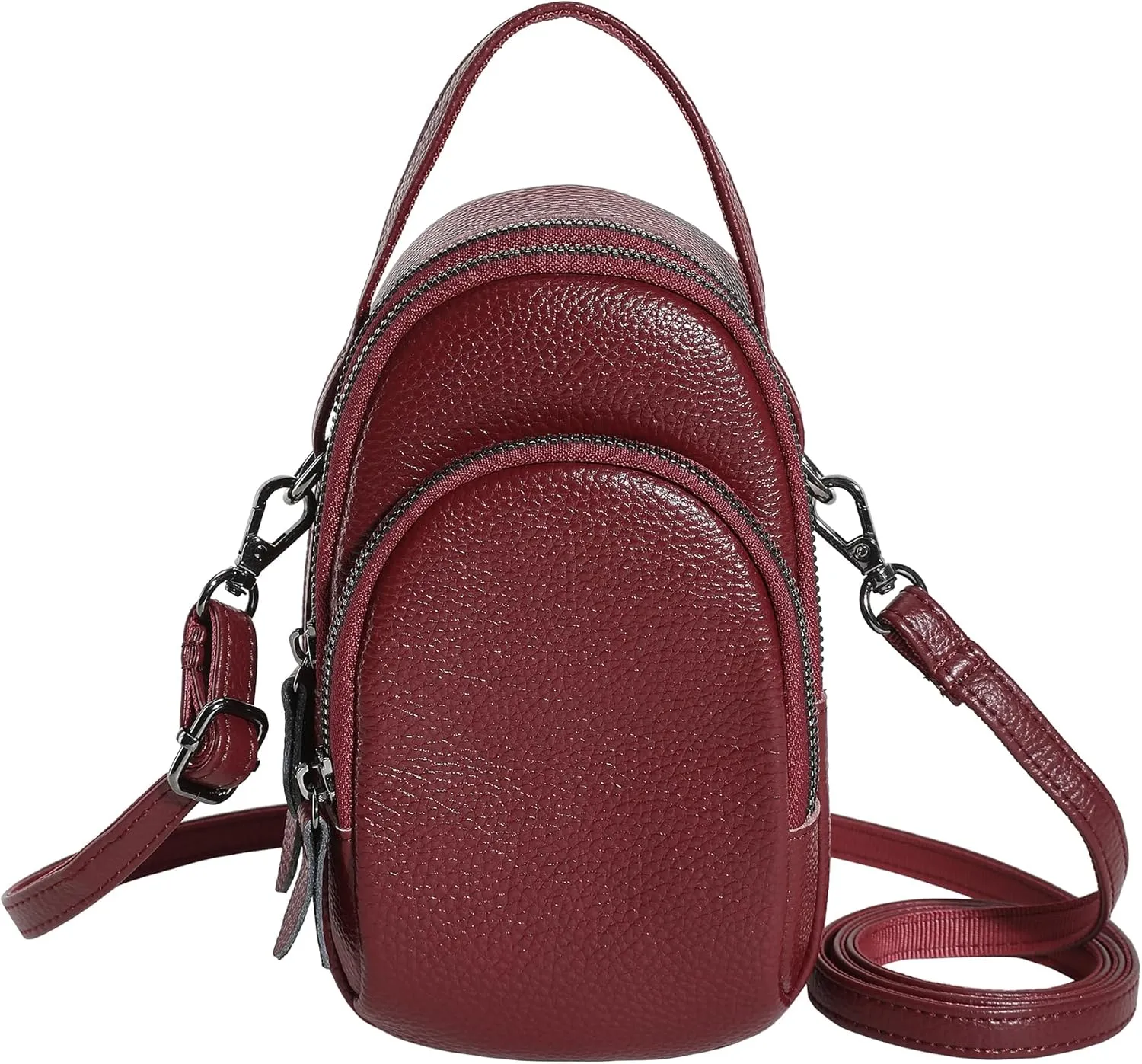Small Genuine Leather Crossbody Bags for Women 3 Compartment Cell Phone Crossbody Purses with Card Slots