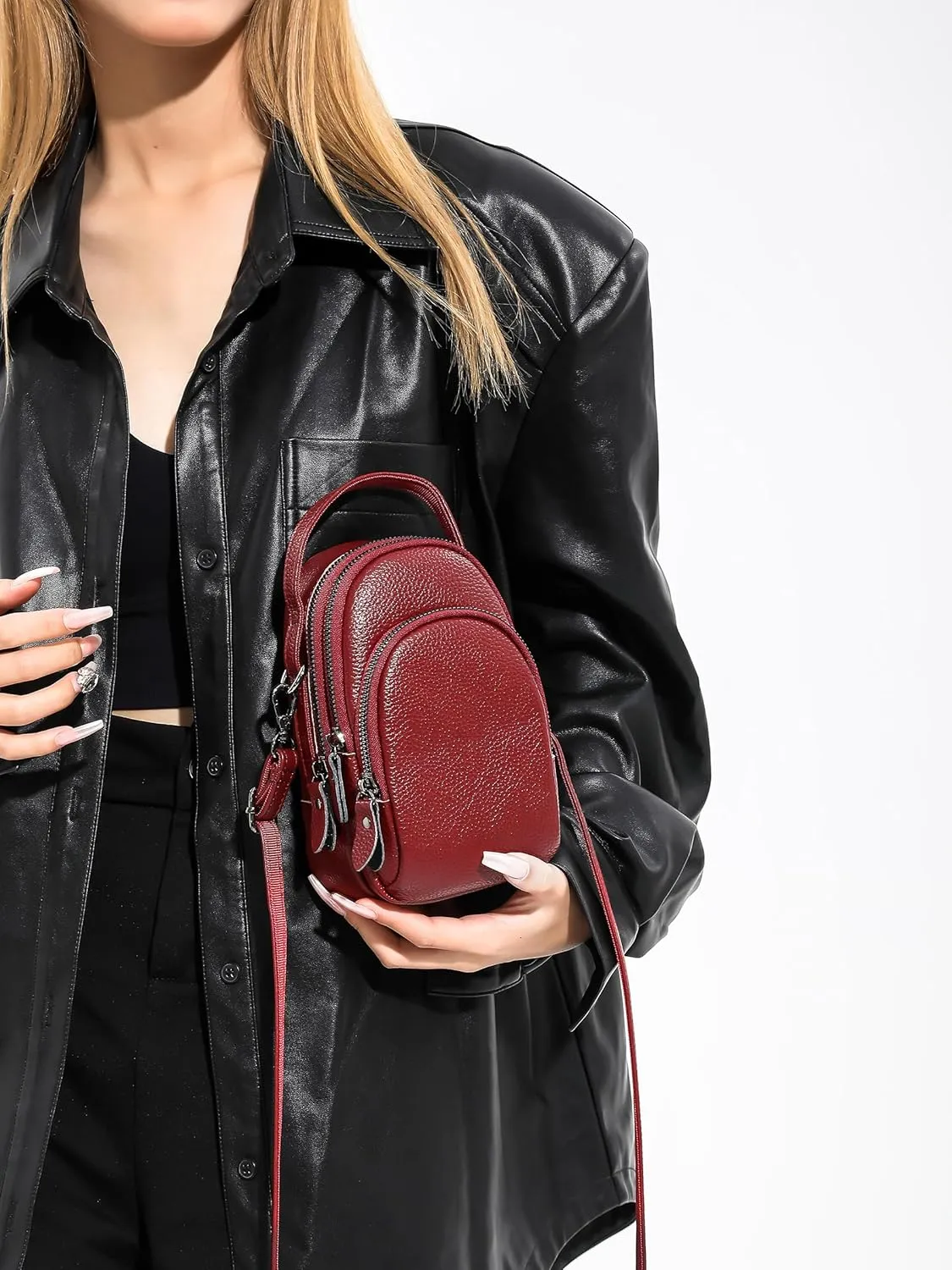 Small Genuine Leather Crossbody Bags for Women 3 Compartment Cell Phone Crossbody Purses with Card Slots