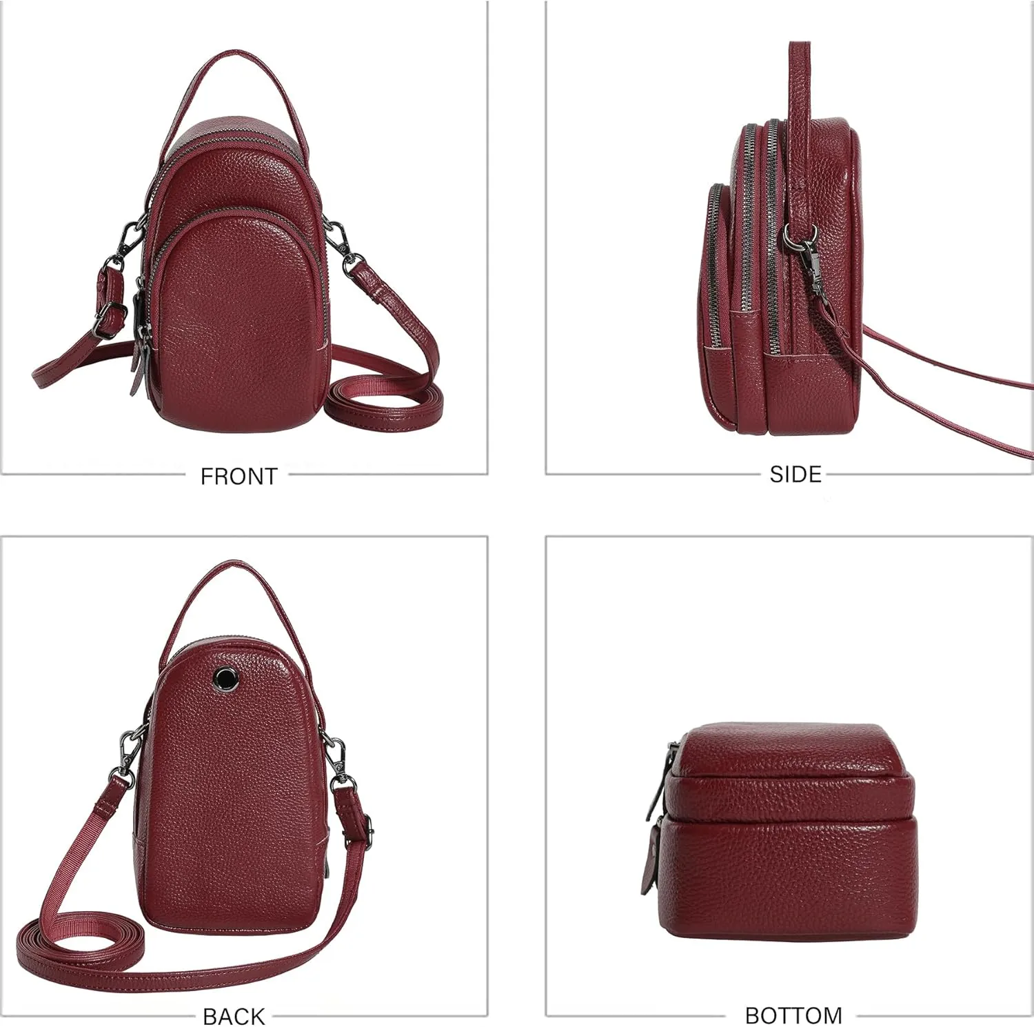 Small Genuine Leather Crossbody Bags for Women 3 Compartment Cell Phone Crossbody Purses with Card Slots
