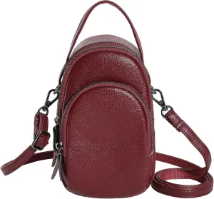 Small Genuine Leather Crossbody Bags for Women 3 Compartment Cell Phone Crossbody Purses with Card Slots