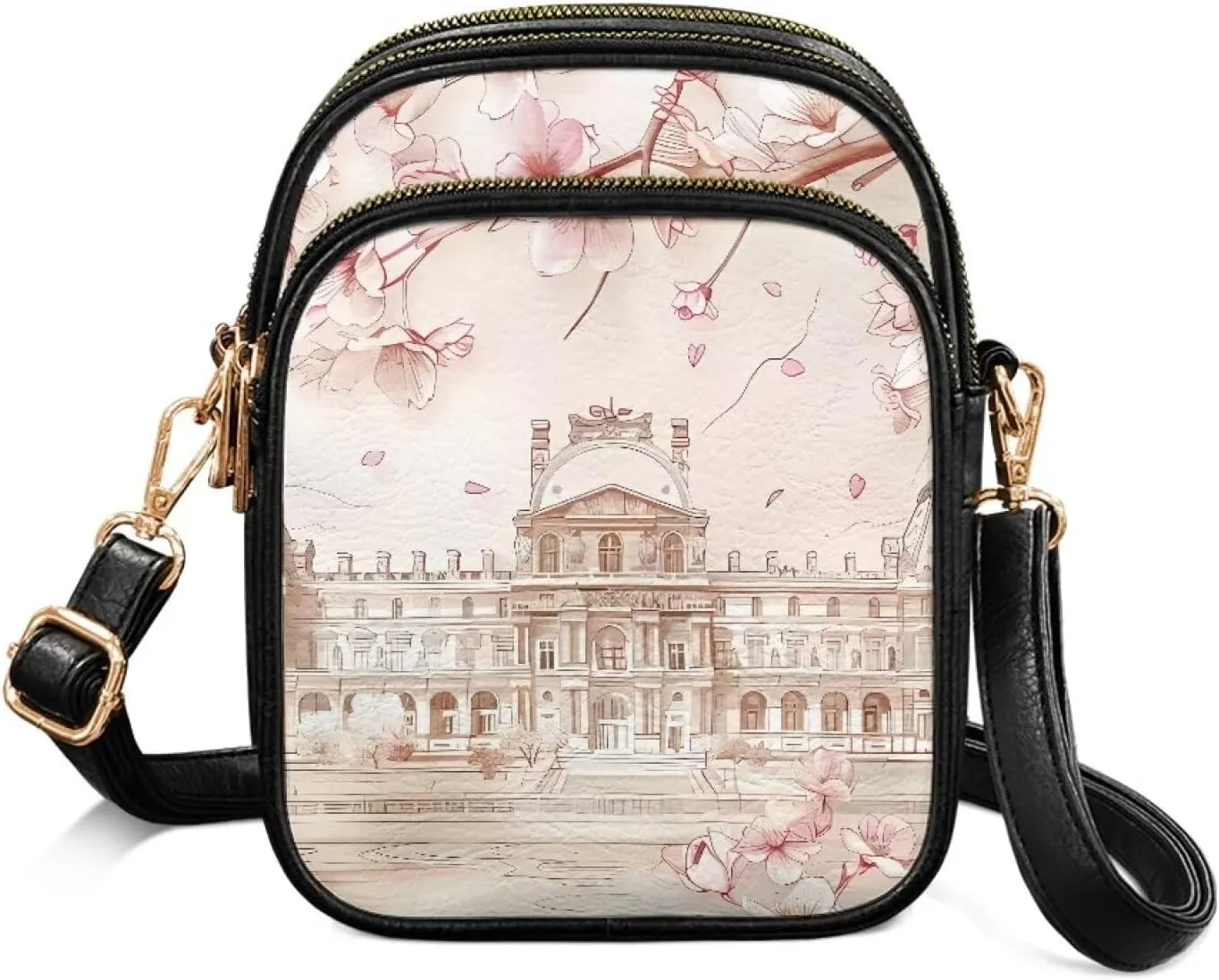 Small Leather Crossbody Bag for Women, Tropical Floral PU Leather Crossbody Cell Phone Purse with Adjustable Strap