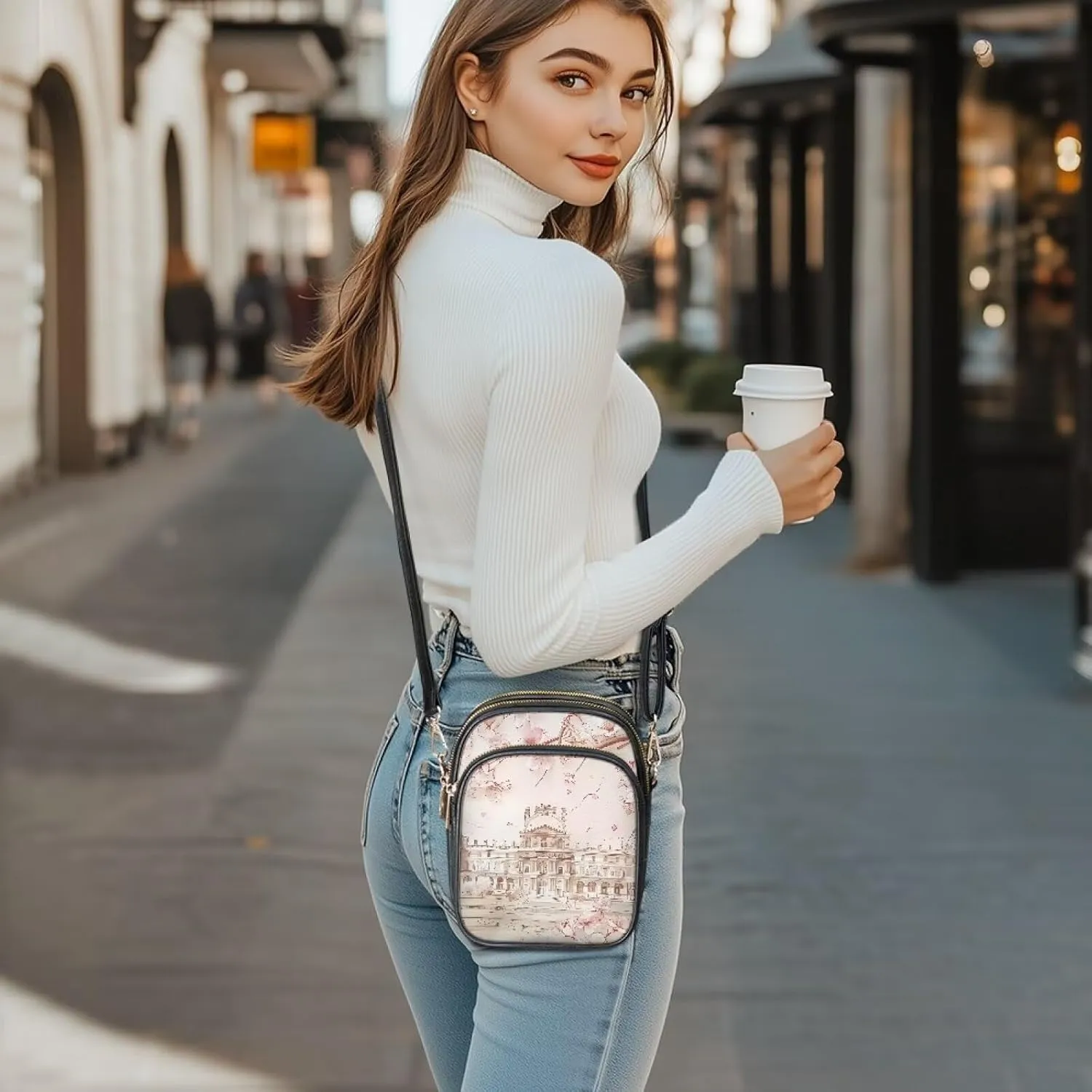 Small Leather Crossbody Bag for Women, Tropical Floral PU Leather Crossbody Cell Phone Purse with Adjustable Strap