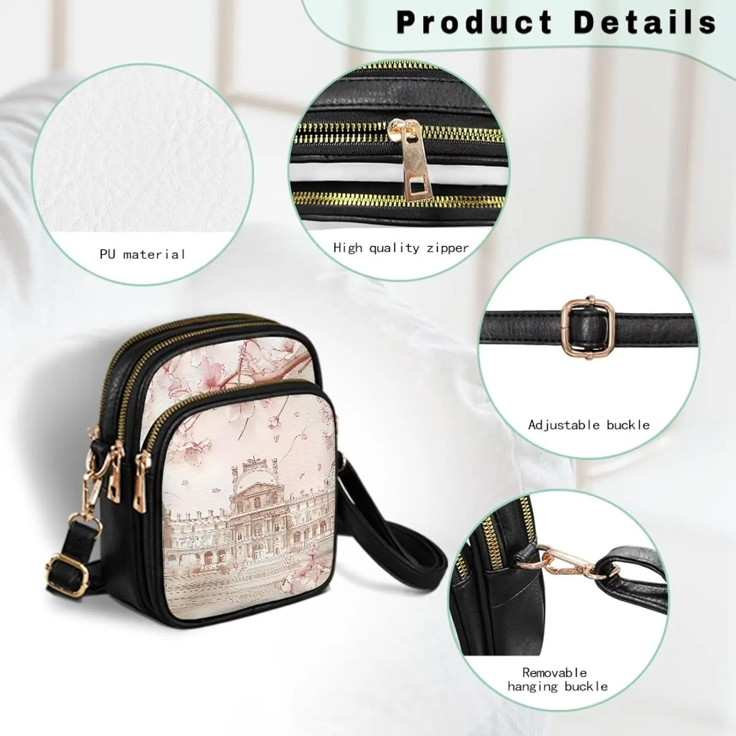 Small Leather Crossbody Bag for Women, Tropical Floral PU Leather Crossbody Cell Phone Purse with Adjustable Strap