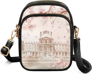 Small Leather Crossbody Bag for Women, Tropical Floral PU Leather Crossbody Cell Phone Purse with Adjustable Strap