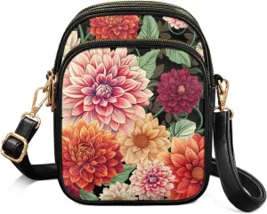 Small Leather Crossbody Bag for Women, Tropical Floral PU Leather Crossbody Cell Phone Purse with Adjustable Strap