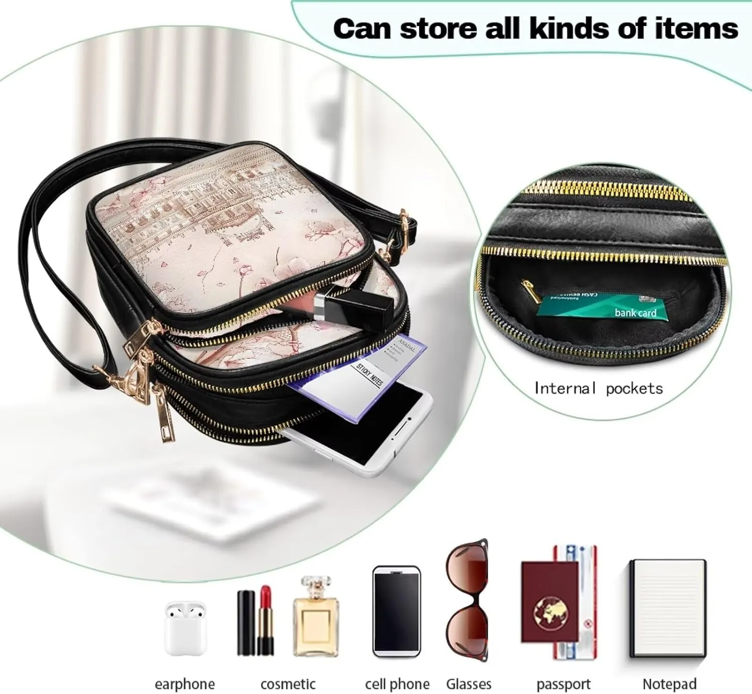Small Leather Crossbody Bag for Women, Tropical Floral PU Leather Crossbody Cell Phone Purse with Adjustable Strap