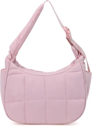 Small Puffer Crescent Underarm Shoulder Bag for Women, Nylon Quilted Purses Handbags with Adjustable Strap