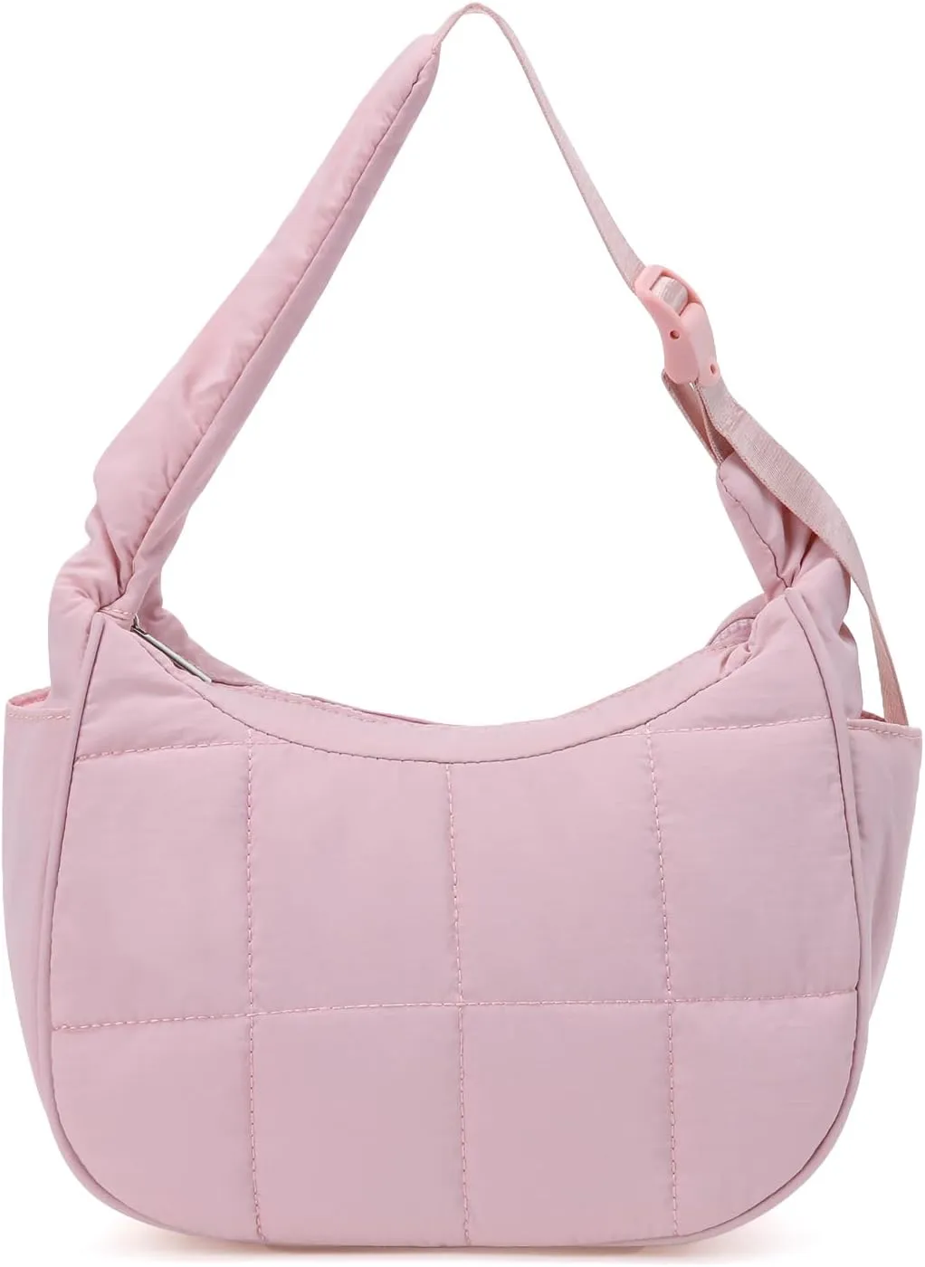 Small Puffer Crescent Underarm Shoulder Bag for Women, Nylon Quilted Purses Handbags with Adjustable Strap