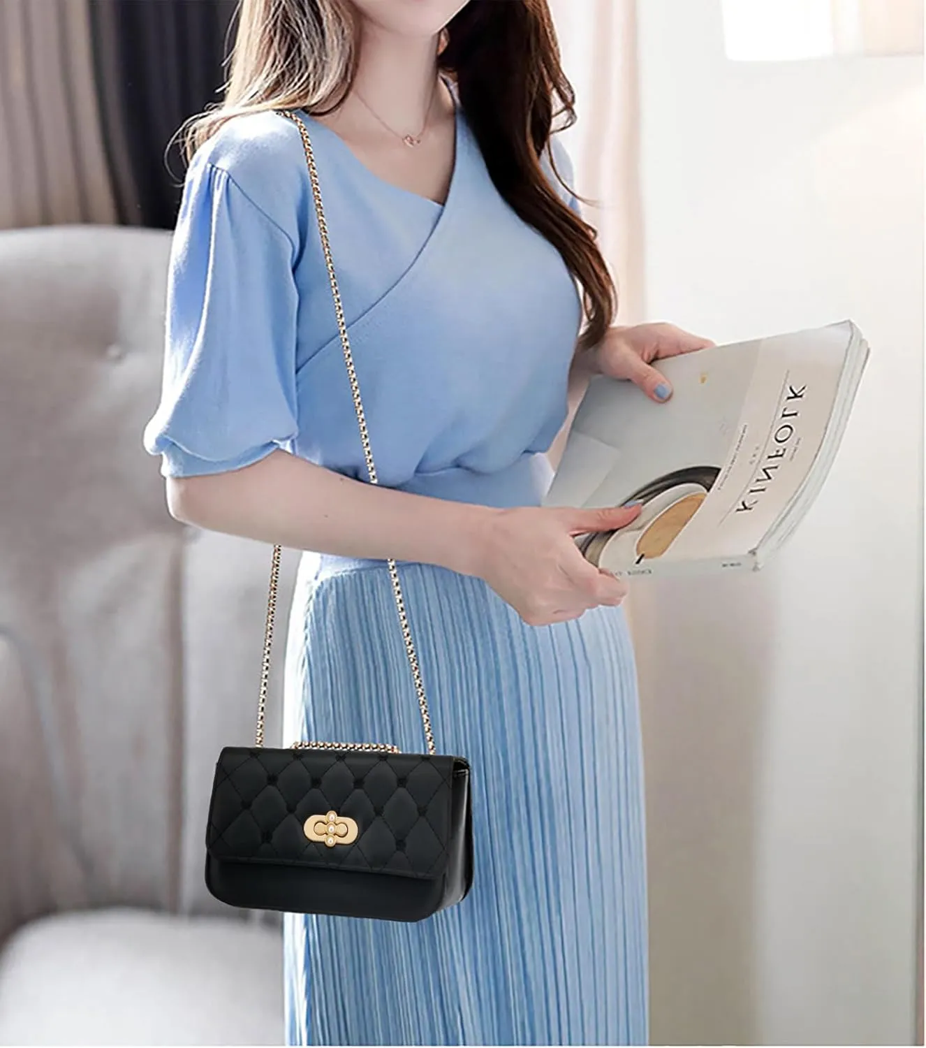 Small Shoulder Bags for Women with Chain Strap,Mini Quilted Embroidery Purses for Women