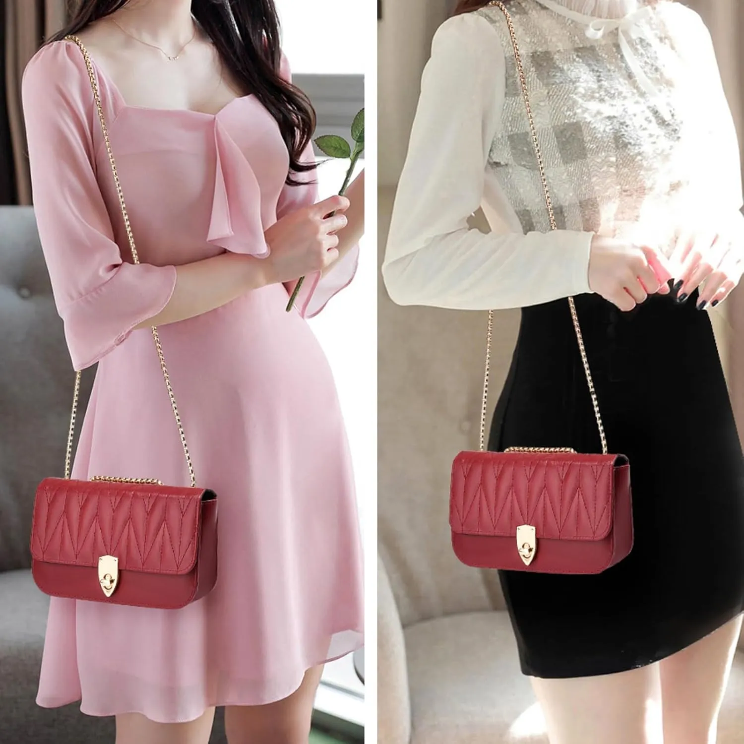 Small Shoulder Bags for Women with Chain Strap,Mini Quilted Embroidery Purses for Women