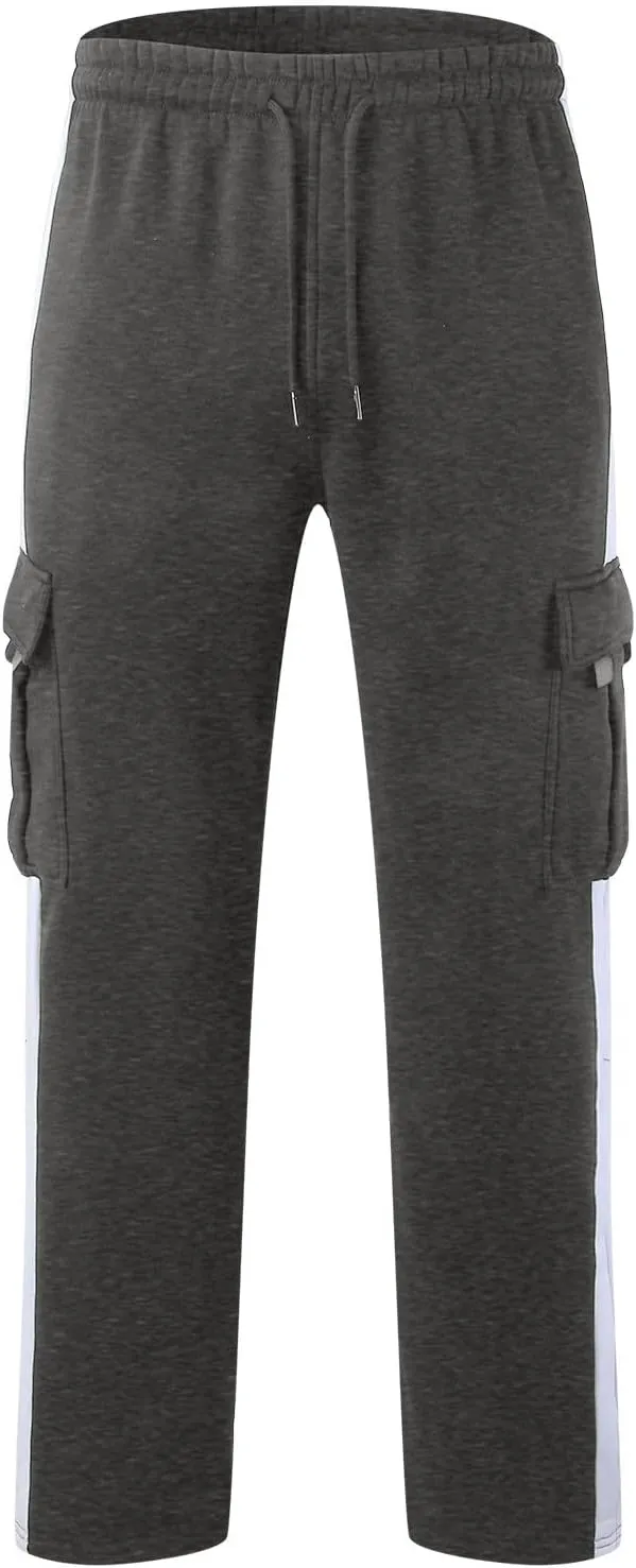 SMIDOW Mens Casual Loose Fit Cargo Pants High Waist Drawstring Running Pant Joggers Color Block Workout Athletic Sweatpants