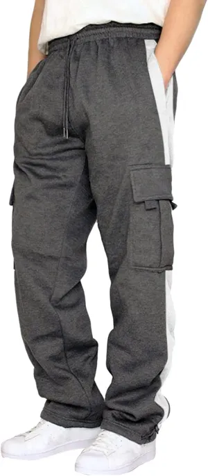 SMIDOW Mens Casual Loose Fit Cargo Pants High Waist Drawstring Running Pant Joggers Color Block Workout Athletic Sweatpants