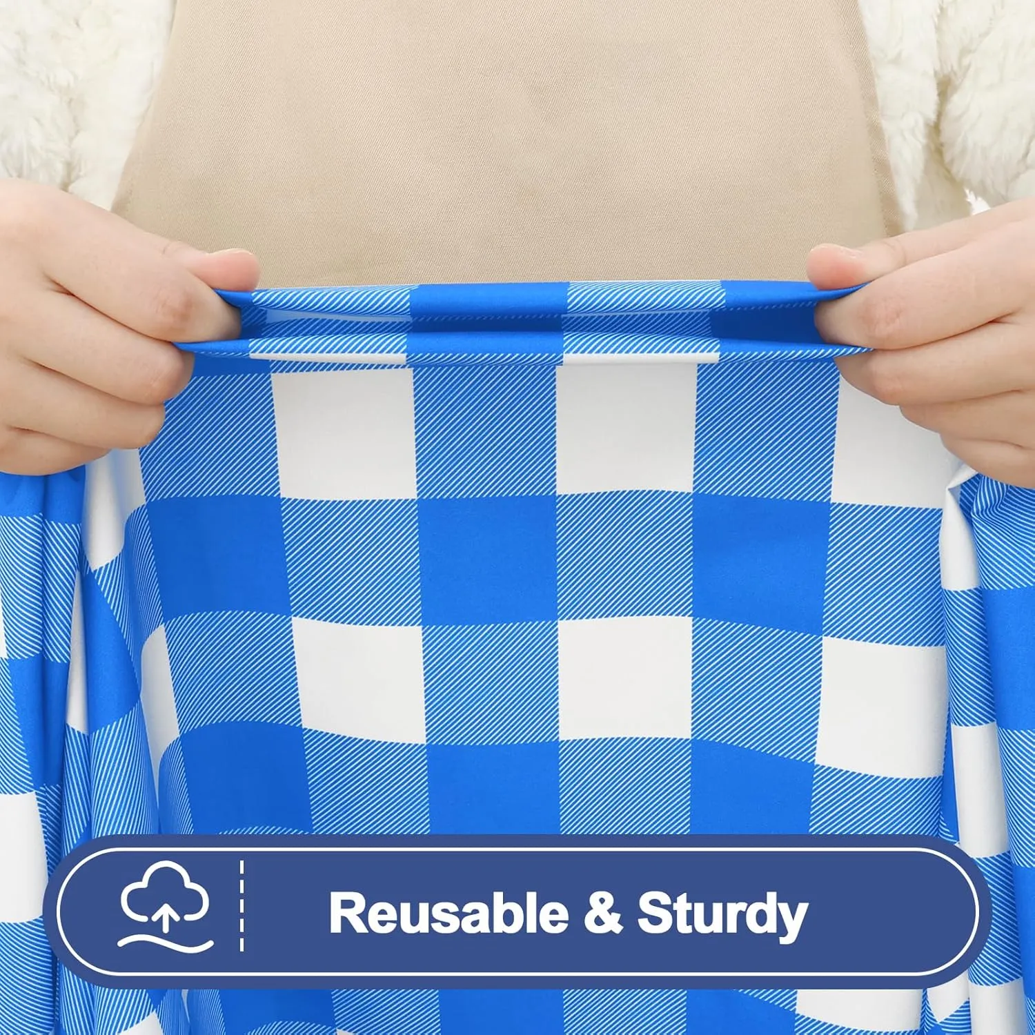 Smiry Picnic Table Cloth 2 Pack, Waterproof Elastic Fitted Tablecloths for 6FT Rectangle Tables, Washable Polyester Buffalo Plaid Tablecloth for Camping, Dining & Outdoor (Blue & White, 30" x 72")