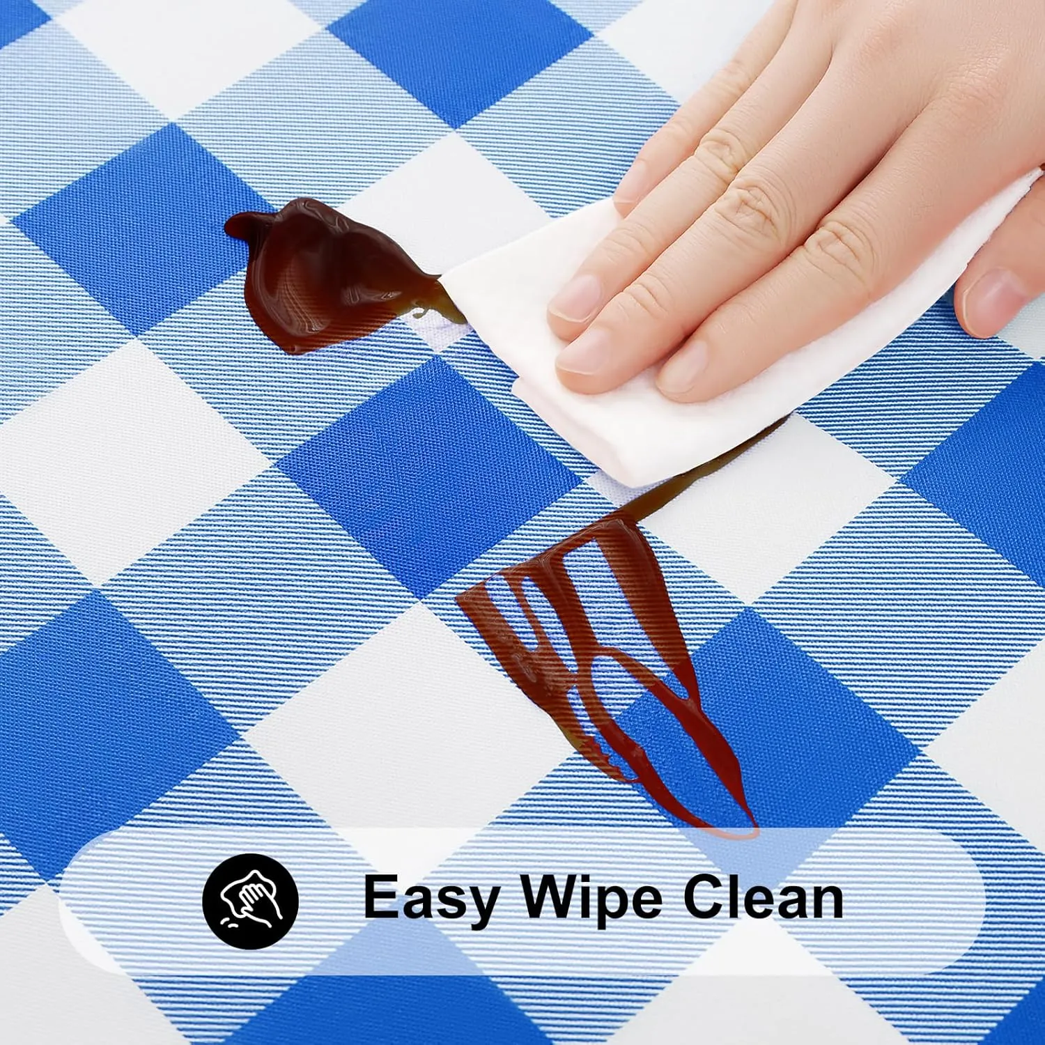 Smiry Rectangle Picnic Table Cloth, Elastic Waterproof Fitted Vinyl Tablecloth for 6 FT Tables, Flannel Backed Buffalo Plaid Table Covers for Dining, Camping, Outdoor (White and Blue, 30" x 72")