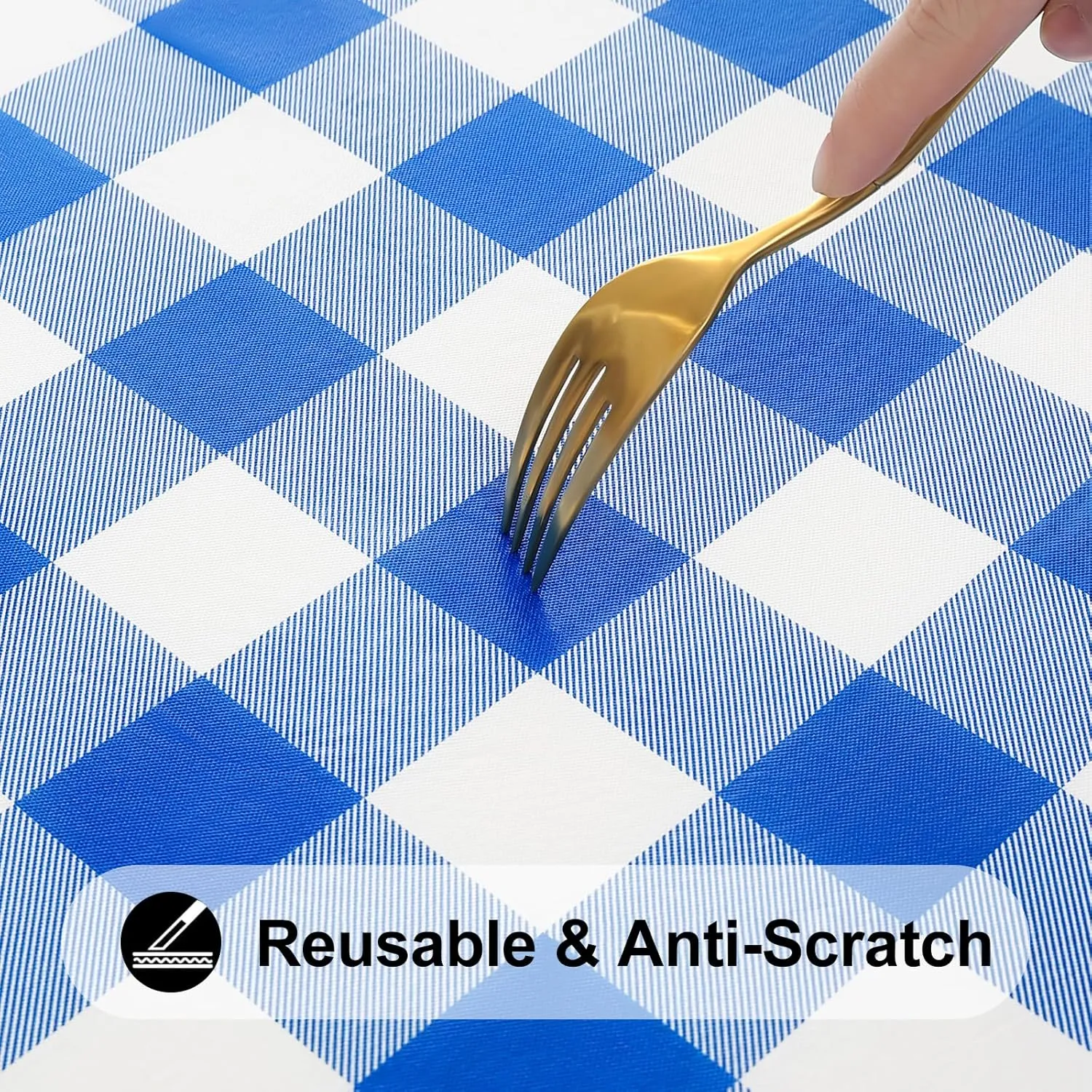 Smiry Rectangle Picnic Table Cloth, Elastic Waterproof Fitted Vinyl Tablecloth for 6 FT Tables, Flannel Backed Buffalo Plaid Table Covers for Dining, Camping, Outdoor (White and Blue, 30" x 72")