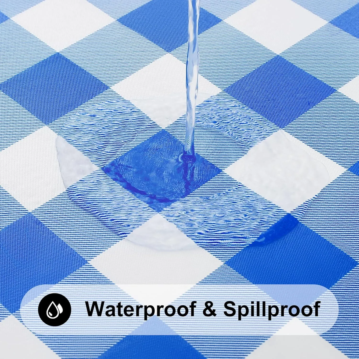 Smiry Rectangle Picnic Table Cloth, Elastic Waterproof Fitted Vinyl Tablecloth for 6 FT Tables, Flannel Backed Buffalo Plaid Table Covers for Dining, Camping, Outdoor (White and Blue, 30" x 72")
