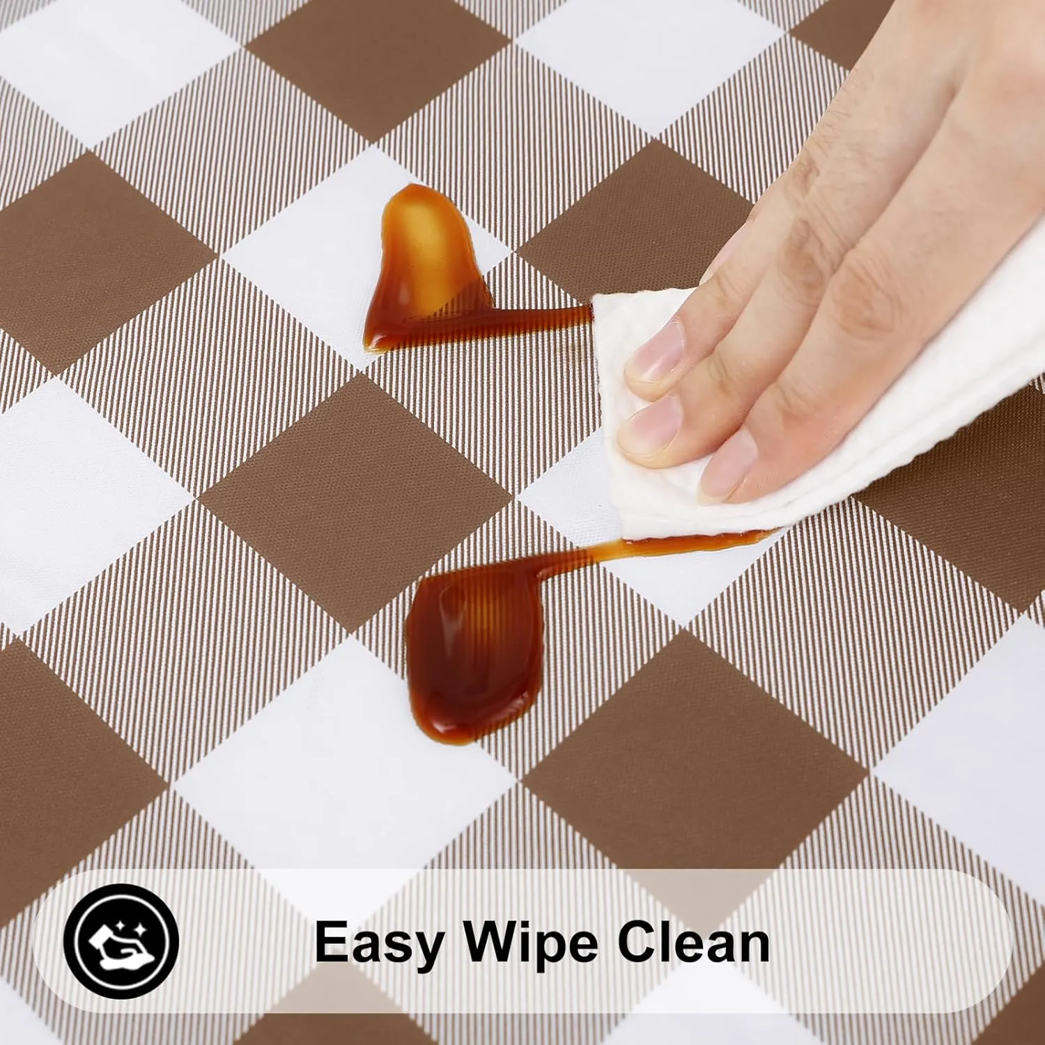 Smiry Rectangle Picnic Table Cloth, Elastic Waterproof Fitted Vinyl Tablecloth for 6 FT Tables, Flannel Backed Buffalo Plaid Table Covers for Dining, Camping, Outdoor (White and Brown, 30" x 72")