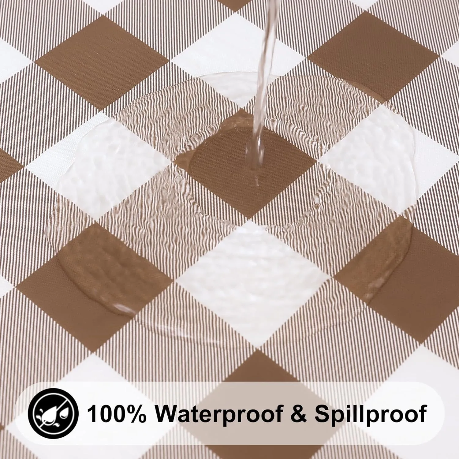 Smiry Rectangle Picnic Table Cloth, Elastic Waterproof Fitted Vinyl Tablecloth for 6 FT Tables, Flannel Backed Buffalo Plaid Table Covers for Dining, Camping, Outdoor (White and Brown, 30" x 72")