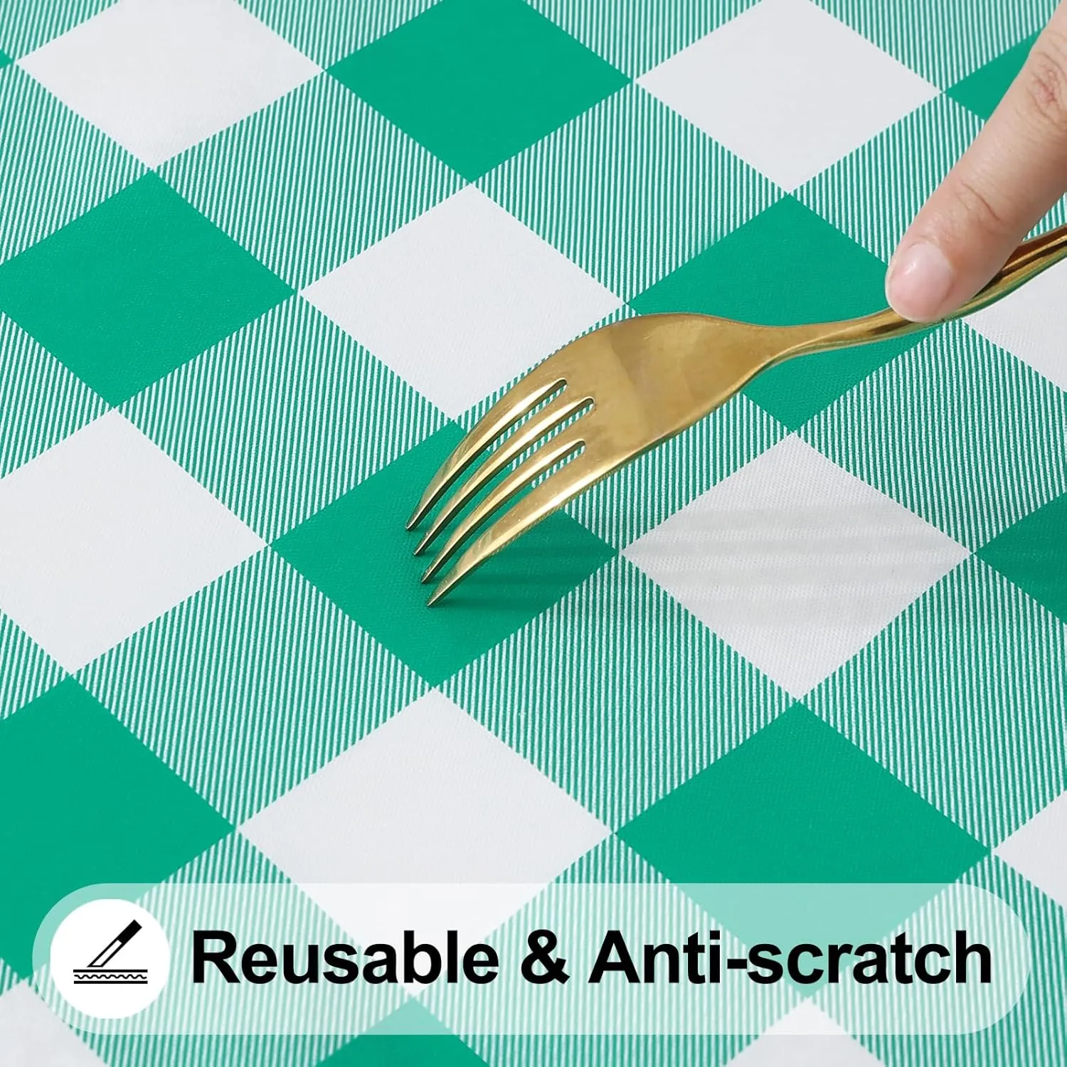 Smiry Rectangle Picnic Table Cloth, Elastic Waterproof Fitted Vinyl Tablecloth for 6 FT Tables, Flannel Backed Buffalo Plaid Table Covers for Dining, Camping, Outdoor (White and Green, 30" x 72")