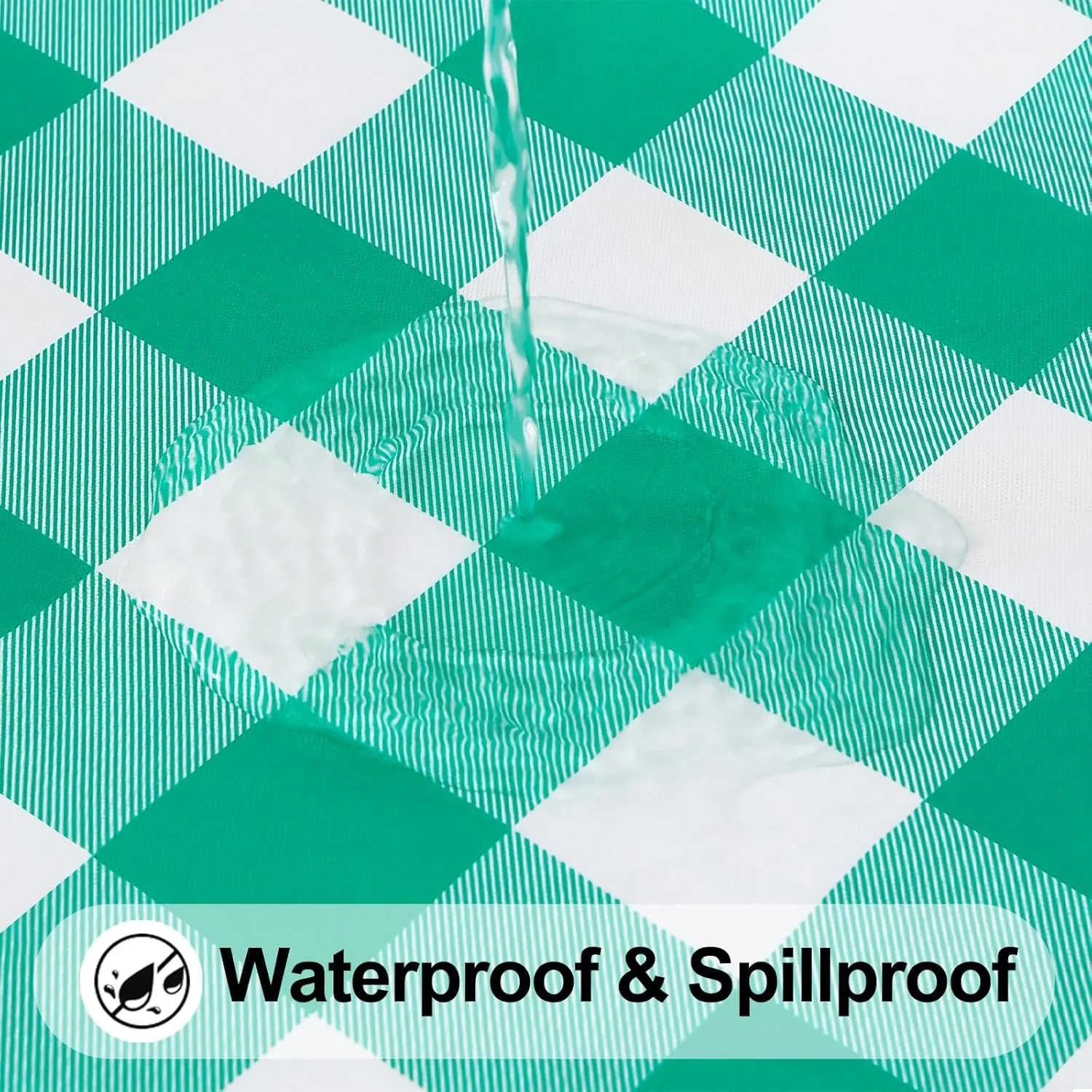 Smiry Rectangle Picnic Table Cloth, Elastic Waterproof Fitted Vinyl Tablecloth for 6 FT Tables, Flannel Backed Buffalo Plaid Table Covers for Dining, Camping, Outdoor (White and Green, 30" x 72")