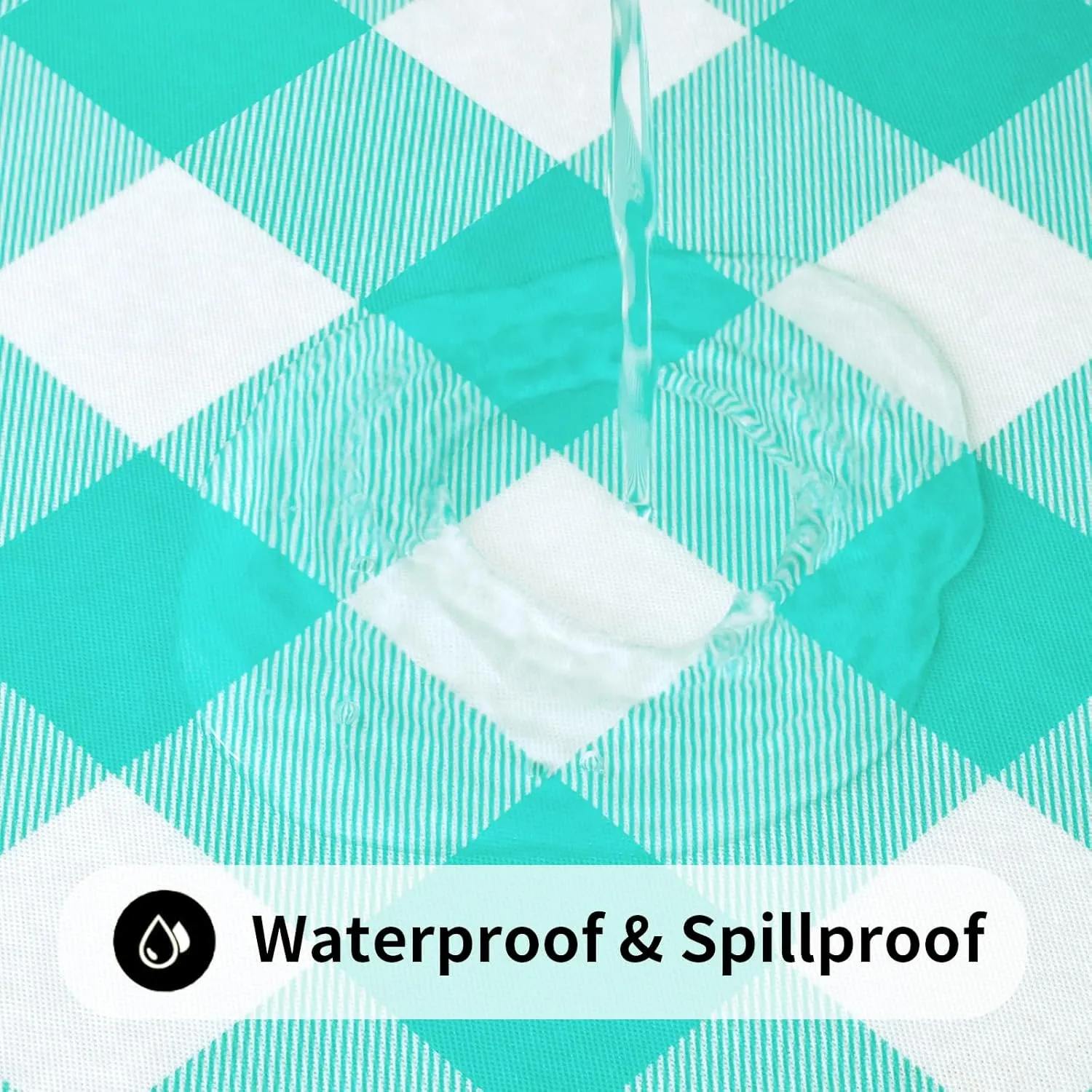 Smiry Rectangle Picnic Table Cloth, Elastic Waterproof Fitted Vinyl Tablecloth for 6 FT Tables, Flannel Backed Buffalo Plaid Table Covers for Dining, Camping, Outdoor (White and Teal, 30" x 72")