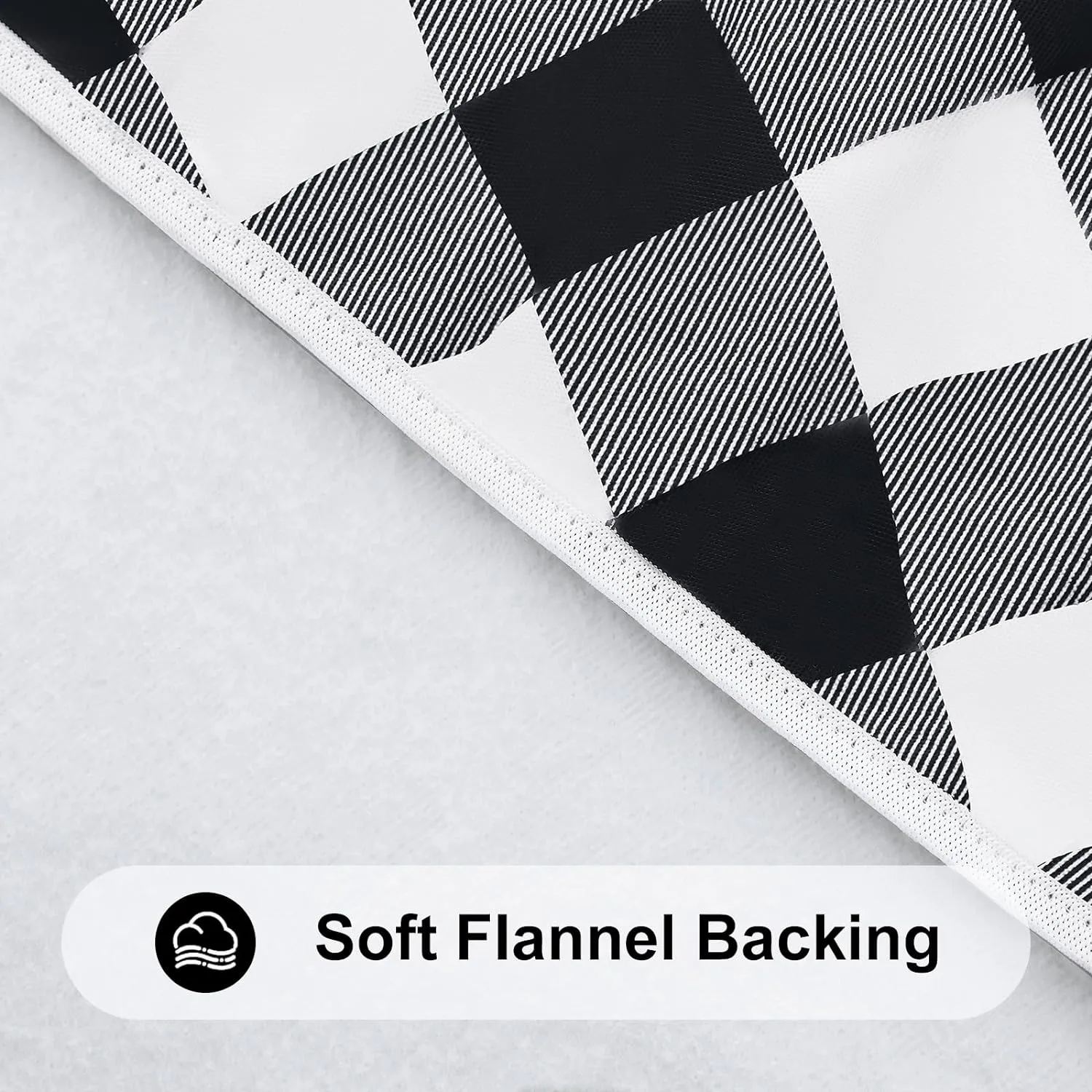 Smiry Round Picnic Table Cloth, Elastic Waterproof Fitted Vinyl Tablecloth for 45"-56" Tables, Flannel Backed Buffalo Plaid Table Covers for Dining, Camping, Outdoor, Black and White