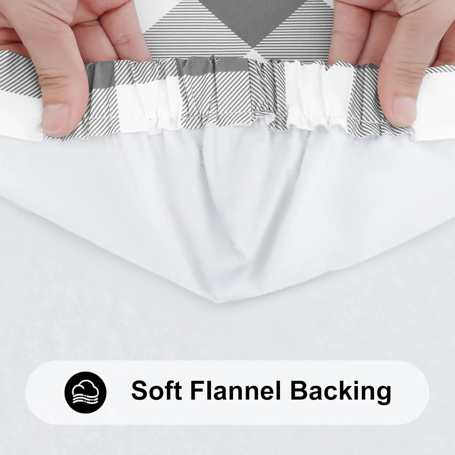 Smiry Round Picnic Table Cloth, Elastic Waterproof Fitted Vinyl Tablecloth for 45"-56" Tables, Flannel Backed Buffalo Plaid Table Covers for Dining, Camping, Outdoor, White and Grey