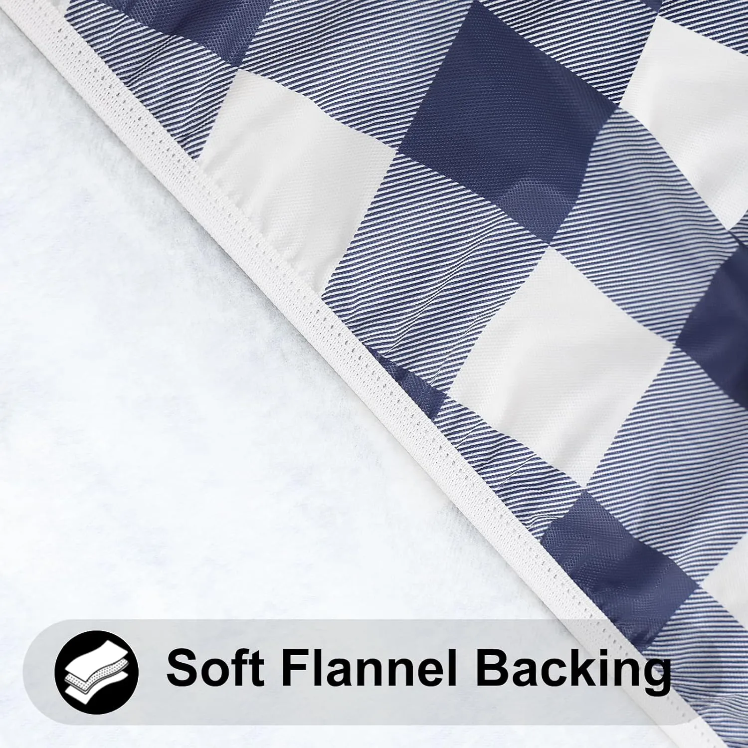 Smiry Round Picnic Table Cloth, Elastic Waterproof Fitted Vinyl Tablecloth for 45"-56" Tables, Flannel Backed Buffalo Plaid Table Covers for Dining, Camping, Outdoor, White and Navy