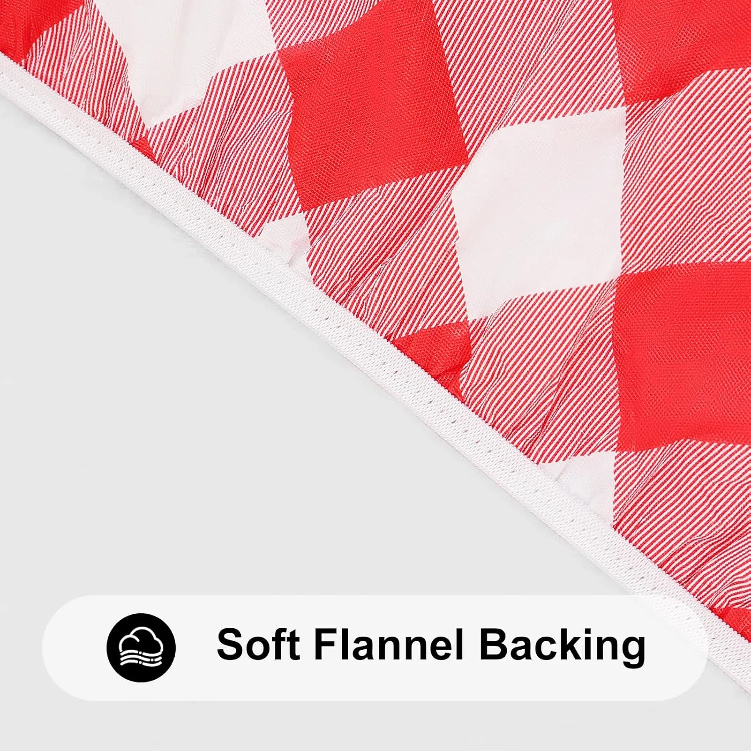 Smiry Round Picnic Table Cloth, Elastic Waterproof Fitted Vinyl Tablecloth for 45"-56" Tables, Flannel Backed Buffalo Plaid Table Covers for Dining, Camping, Outdoor, White and Red