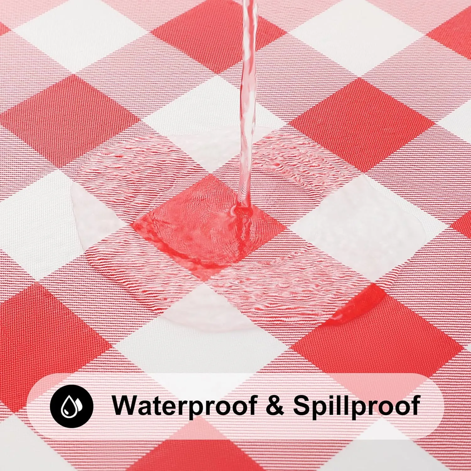 Smiry Round Picnic Table Cloth, Elastic Waterproof Fitted Vinyl Tablecloth for 45"-56" Tables, Flannel Backed Buffalo Plaid Table Covers for Dining, Camping, Outdoor, White and Red