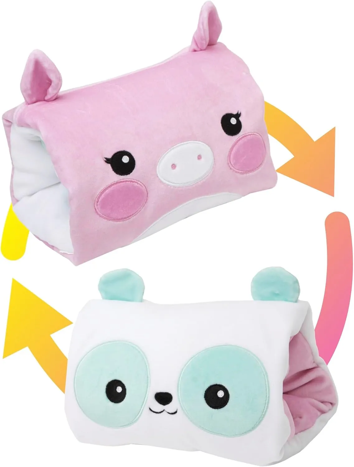 SmooshMiez - 2 in 1 Reversible Stuffed Animal Plushie - Cute Emotional Support Plush, Pig   Panda, 9 inch