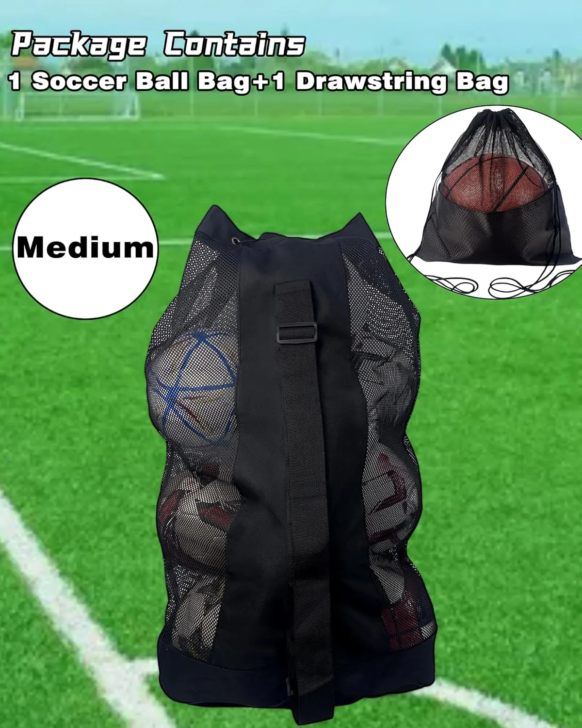 Soccer Ball Bag,Adjustable Shoulder Strap Extra Large Drawstring Mesh Ball Bag,Heavy Duty Soccer Ball Bags for Coaches,Mesh Equipment Bag for Basketball,Football, Volleyball, Swimming Gear