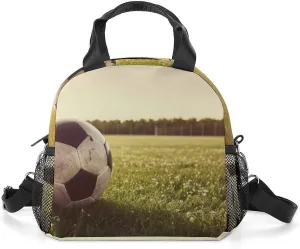 Soccer Ball on A Field Insulated Lunch Bag Portable Lunch Box Tote Cooler Bags Lunchbox For Travel Picnic Work