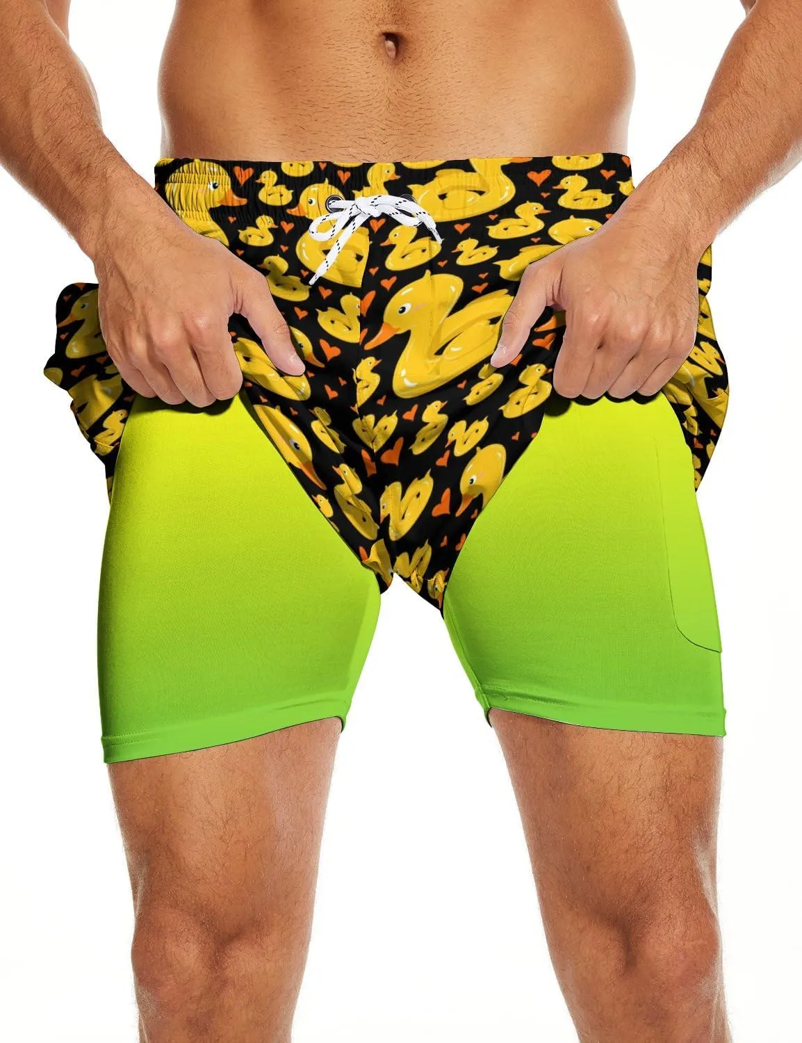 Socira Men's Swim Trunks with Compression Liner, Quick Dry Mens 2 in 1 Swimming Trunks Men Beach Bathing Suits Swimsuit
