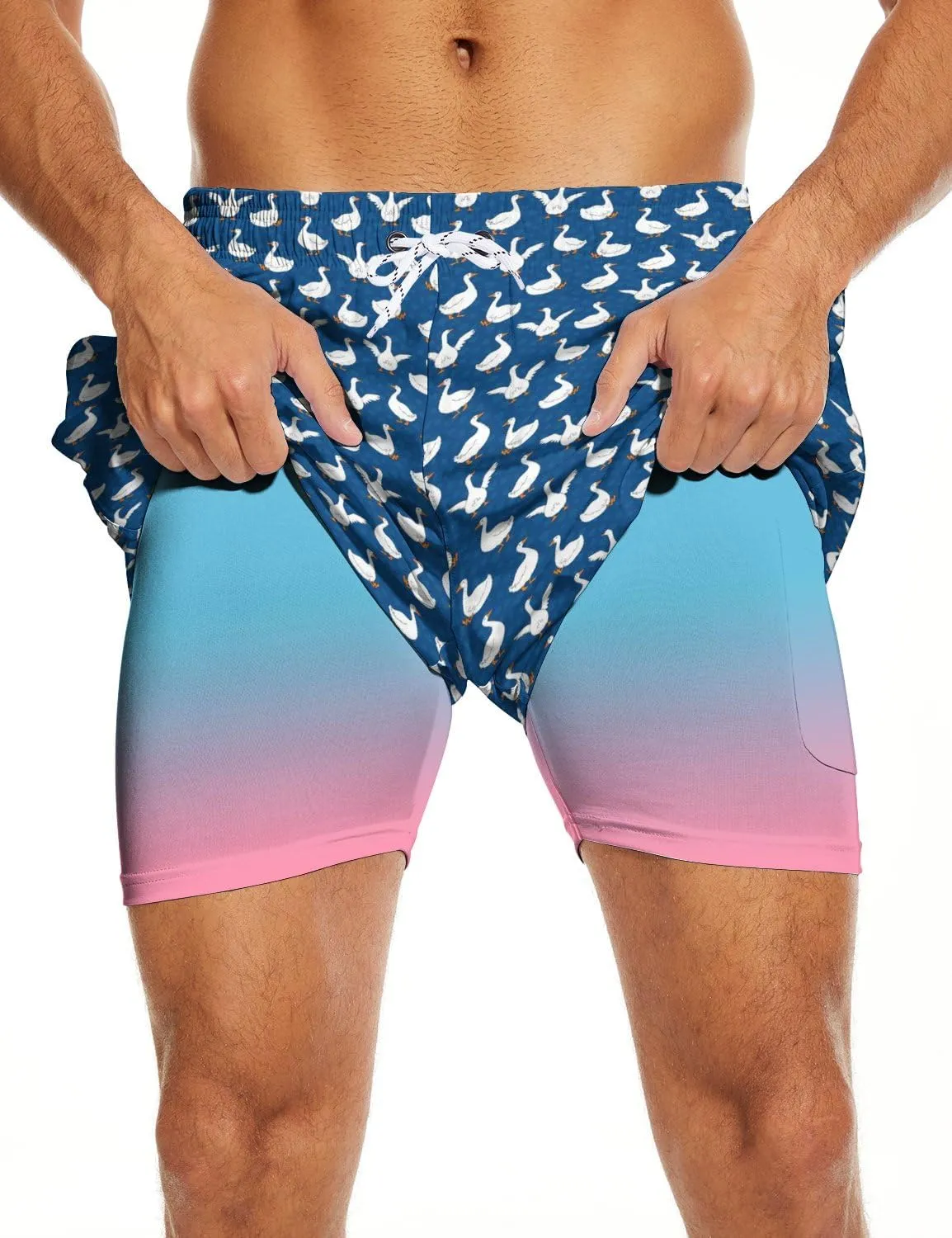 Socira Men's Swim Trunks with Compression Liner, Quick Dry Mens 2 in 1 Swimming Trunks Men Beach Bathing Suits Swimsuit