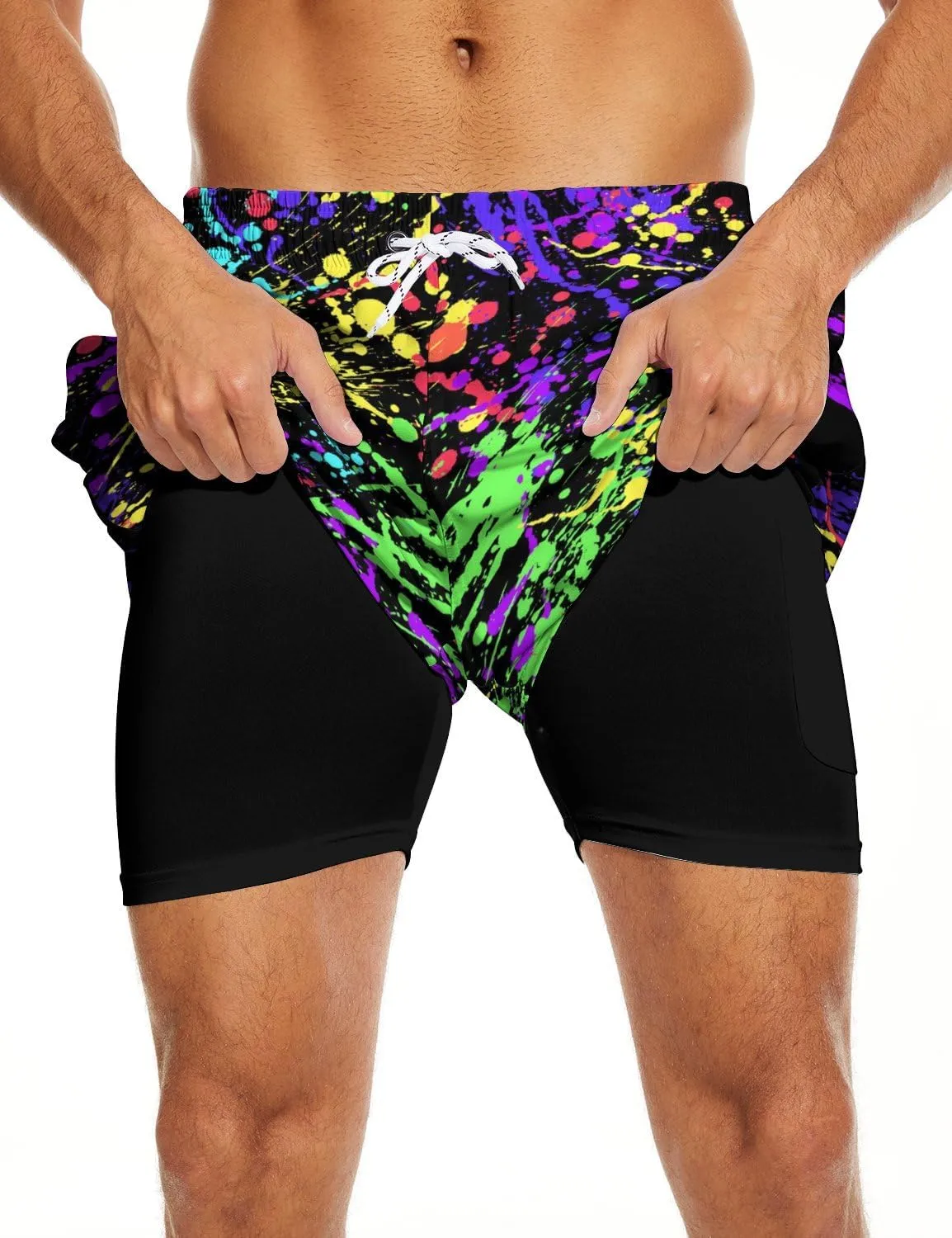 Socira Men's Swim Trunks with Compression Liner, Quick Dry Mens 2 in 1 Swimming Trunks Men Beach Bathing Suits Swimsuit