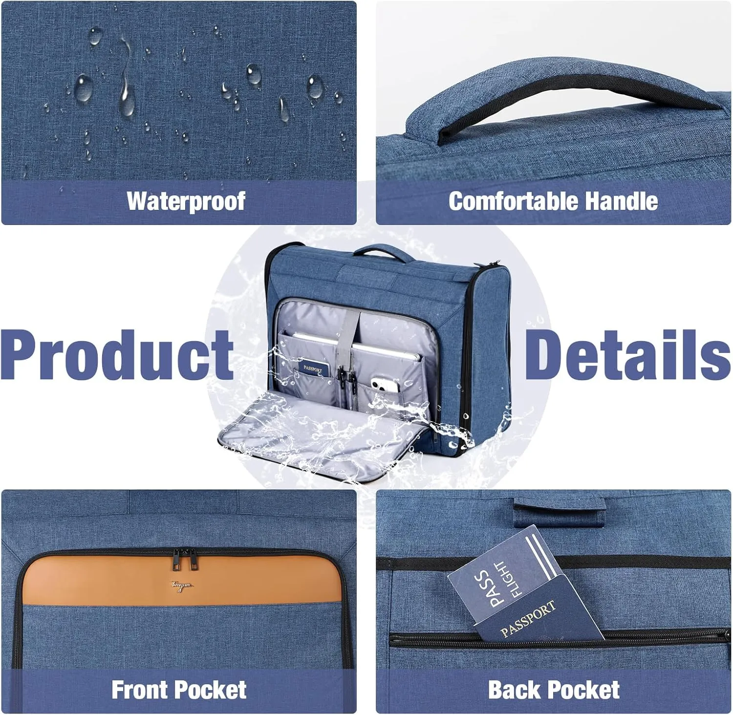 Softside Rolling Garment Bags, Large Rolling Duffle Garment Bag with Wheels, 3 in 1 Carry On Garment Suit Luggage Bag for Women Men，Business Travel Weekender, Blue