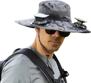 Solar Fan Hat for Men Women,UPF50  Sun Bucket Hat with 2 Solar Fans,Wide Brim Sun Hats for Outdoor Fishing,Hiking, Beach