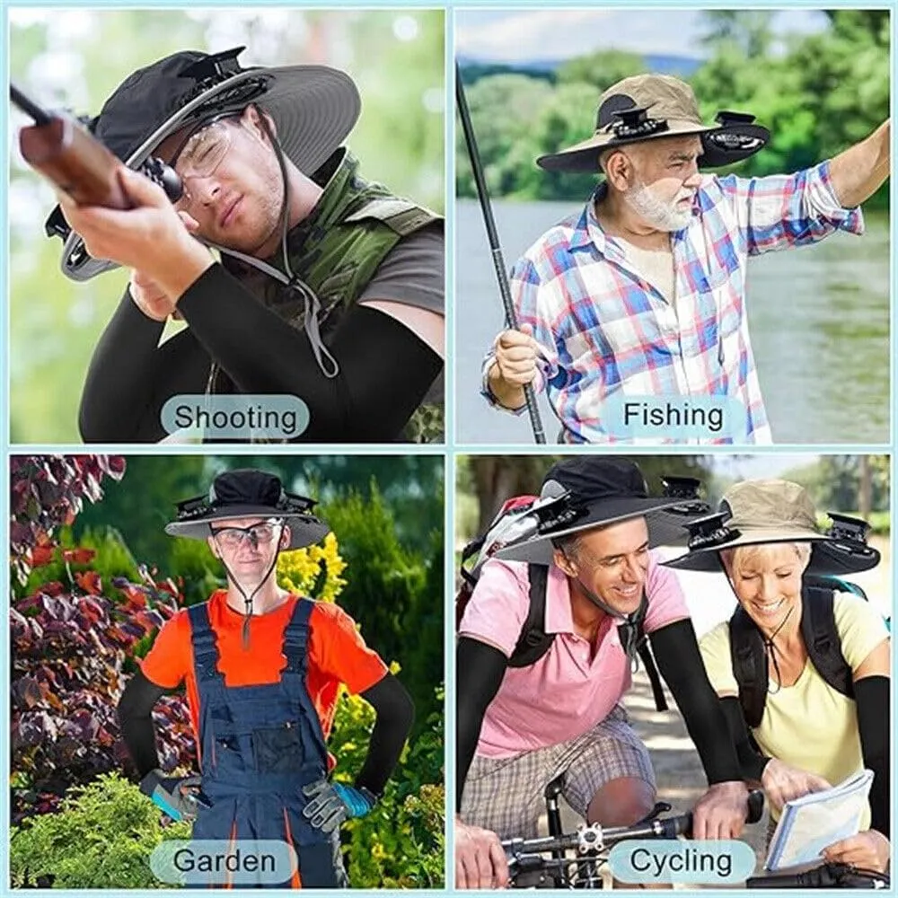 Solar Fan Hat for Men Women,UPF50  Sun Bucket Hat with 2 Solar Fans,Wide Brim Sun Hats for Outdoor Fishing,Hiking, Beach